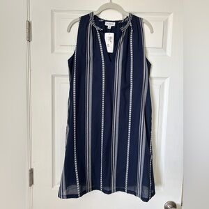 Evereve Navy and White Striped Midi Dress